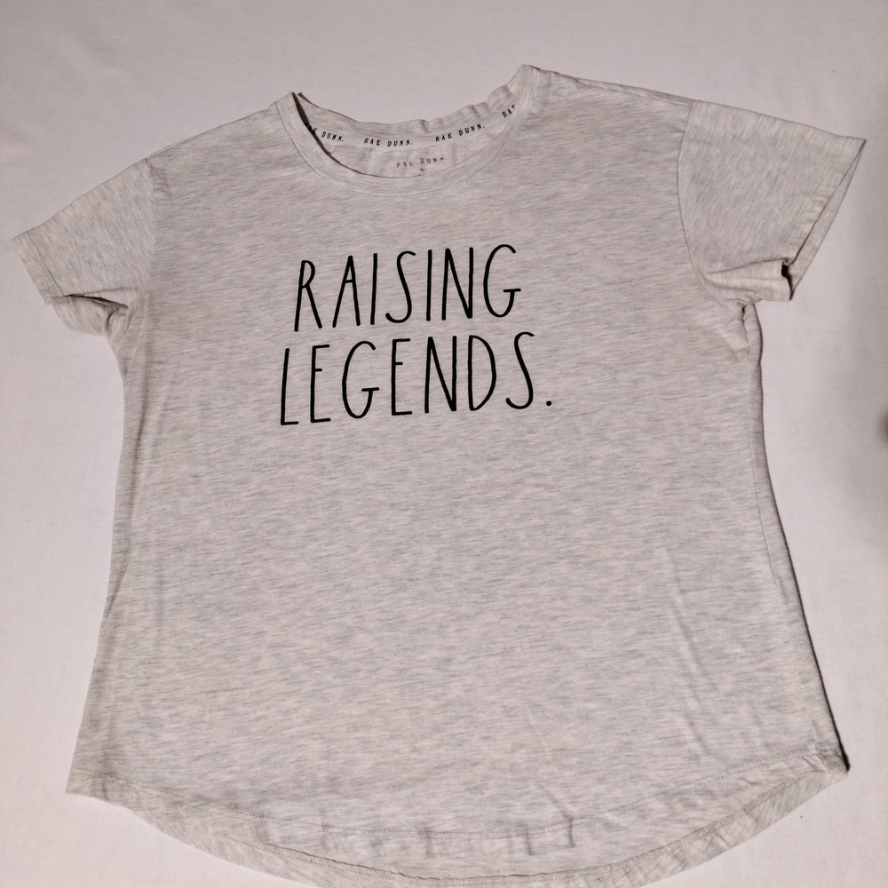 Rae Dunn Raising Legends Graphic T Shirt Gray Short Sleeve Women's Size M